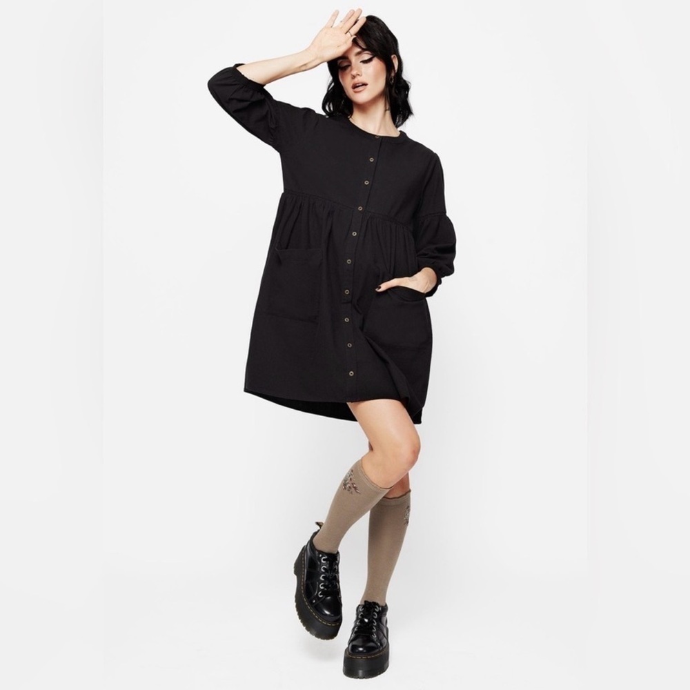 NWT Disturbia Marigold Cotton Button Up Smock Mini Dress US 10 - Picture 4 of 10